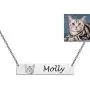 AILIN 925 Sterling Silver Photo Necklace wtih Any Custom Name Pandant Personalized Pet Jewelry Dog Necklace Cat Portrait Pet Gifts Pet Lover Gift Bar Necklace