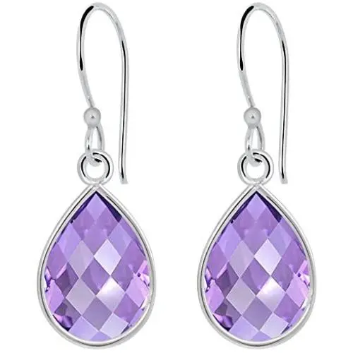 Orchid Jewelry 2.25 CTW Natural 12X8MM Pear Purple Amethyst 925 Sterling Silver Dangle Earrings For Women – A February Birthstone Gemstone- A Beautiful Pair For Little Girls and Lovely Ladies