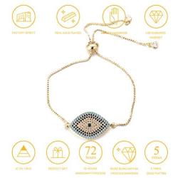 Halukakah Evil Eye Bracelet for Women,24K Real Yellow Gold Plated/Plated Platinum White Gold Finish Diamonds Multicolor Chain Size Adjustable up to 9'' Handmade Jewelry with Free Giftbox