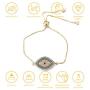 Halukakah Evil Eye Bracelet for Women,24K Real Yellow Gold Plated/Plated Platinum White Gold Finish Diamonds Multicolor Chain Size Adjustable up to 9'' Handmade Jewelry with Free Giftbox