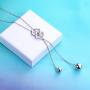 Long Necklace S925 Sterling Silver Tassel Round Ball Necklace for Women, 30 inches