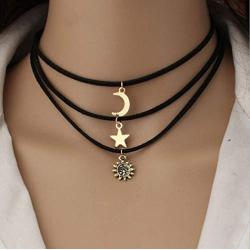 CanB Moon and Star Black Summer Choker Necklace Layered Velvet Sun Pendant Necklaces Jewelry for Women and Girls