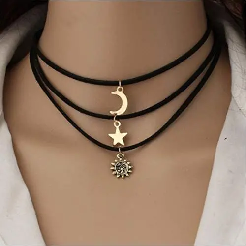 CanB Moon and Star Black Summer Choker Necklace Layered Velvet Sun Pendant Necklaces Jewelry for Women and Girls CanB Moon and Star Black Summer Choker Necklace Layered Velvet Sun Pendant Necklaces Jewelry for Women and Girls