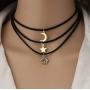 CanB Moon and Star Black Summer Choker Necklace Layered Velvet Sun Pendant Necklaces Jewelry for Women and Girls