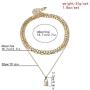 Double Layer Gold-Tone Lock and Butterfly Pendant Necklace Fashionable Women Girl Jewelry