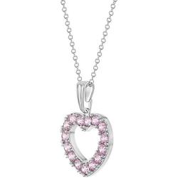 In Season Jewelry Rhodium Plated Love CZ Pink Heart Necklace Pendant Girls Kids 16''