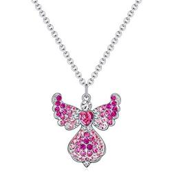 Angel Necklace Charm for Women Teen Girls,Cute Angel Wing Necklace White Gold Plated with Crystal