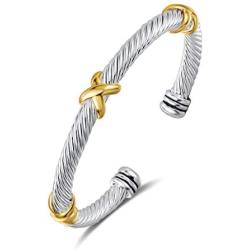 UNY Bracelet Designer Brand Inspired Antique Women Jewelry Cross Cable Wire Bangle Christmas Day Gifts (Triple No Stone)