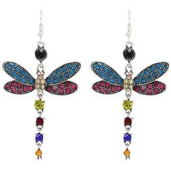 SMALLLOVE Dragonfly Dangle Drop Earrings for Women Girls Fairy Vintage Shining Crystal Rhinestone Alloy Wing Long Tassel Animal Earring Jewelry Gift