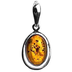 Sterling Silver Amber Oval Chain Pendant Necklace 18 Inches