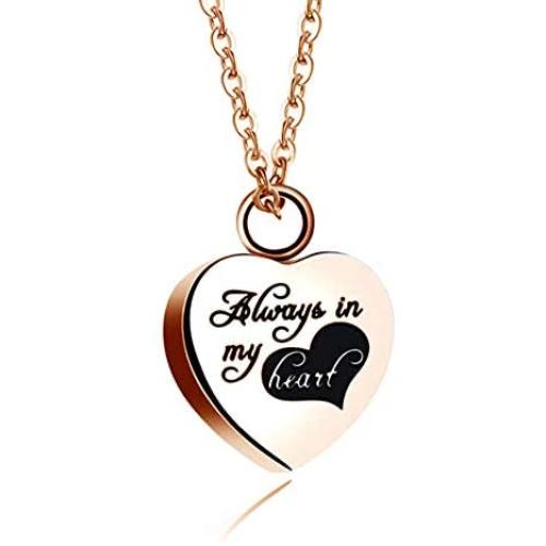 Cool Jewelry Stainless Steel Always in My Heart Pendant Urn Keepsake Necklace for Ashes Cremation Memorial Jewelry