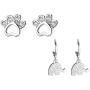 2Pairs Shiny Cute Dog Cat Pet Paw Elephant Wing Shaped Rhinestone Earring Glitter Crystal Animal Shapes Dangle Earring Hypoallergenic Elegant All-day Wear Jewelry Set for Women Girls