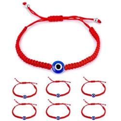 kelistom 6 Pieces Evil Eye/Hamsa Hand Kabbalah String Bracelets for Women Men Boys Girls, Handmade Red Black Blue Braided String Bracelets, Amulet Bracelet for Protection and Good Luck