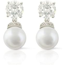 JanKuo Jewelry Rhodium Plated Cubic Zirconia Simulated Pearl Dangle Earrings