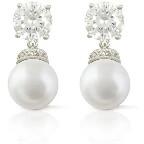 JanKuo Jewelry Rhodium Plated Cubic Zirconia Simulated Pearl Dangle Earrings JanKuo Jewelry Rhodium Plated Cubic Zirconia Simulated Pearl Dangle Earrings