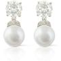 JanKuo Jewelry Rhodium Plated Cubic Zirconia Simulated Pearl Dangle Earrings
