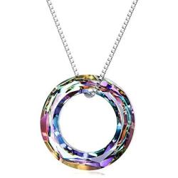 925 Sterling Silver Circle Necklace with Swarovski Crystal, Jewelry for Women Teen Girls
