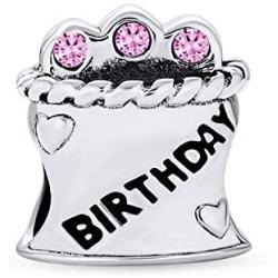 Bling Jewelry Happy Birthday Cake Pink CZ 925 Sterling Silver Bead