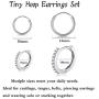 Small Sterling Silver Hoop Earrings for Women Men Girls, 4 Pairs Tiny Cubic Zirconia Huggie Earrings Set | Mini Hypoallergenic Cartilage CZ Tragus Helix Piercing Earrings 8mm 10mm 12mm
