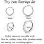 Small Sterling Silver Hoop Earrings for Women Men Girls, 4 Pairs Tiny Cubic Zirconia Huggie Earrings Set | Mini Hypoallergenic Cartilage CZ Tragus Helix Piercing Earrings 8mm 10mm 12mm