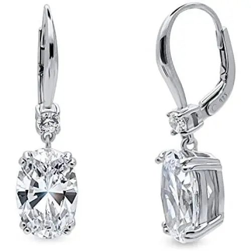 BERRICLE Rhodium Plated Sterling Silver Oval Cut Cubic Zirconia CZ Solitaire Leverback Anniversary Fashion Dangle Drop Earrings BERRICLE Rhodium Plated Sterling Silver Oval Cut Cubic Zirconia CZ Solitaire Leverback Anniversary Fashion Dangle Drop Earrings