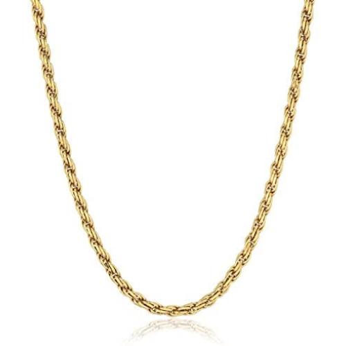 Amazon Essentials Gold or Rhodium Plated Sterling Silver Diamond Cut Rope Chain Necklace