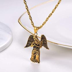 PROSTEEL Guardian Angel Necklace, Stainless Steel, Gold Plated, Protection Necklace