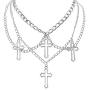 HMIXN Punk Chain Chokers Pendants for Women E Girl, Silver Color Alloy Hollow Cross Layered Choker Necklaces