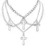 HMIXN Punk Chain Chokers Pendants for Women E Girl, Silver Color Alloy Hollow Cross Layered Choker Necklaces