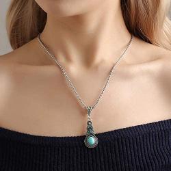 coadipress Ethnic Bohemian Tibetan Alloy Earrings and Necklace Set for Women Girls Vintage Water Teardrop Drop Blue Crystal Oval Turquoise Resin Boho Dangle Gift Jewelry