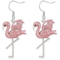 MANZHEN Pink Rhinestone Flamingo Bird Dangle Earrings