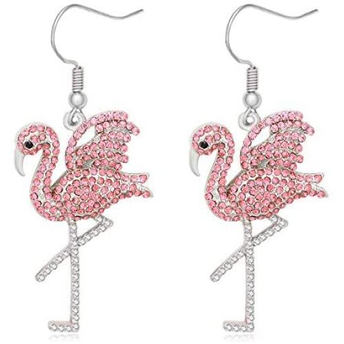 MANZHEN Pink Rhinestone Flamingo Bird Dangle Earrings