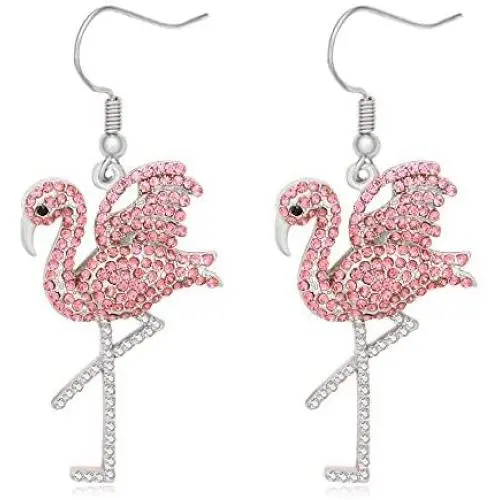 MANZHEN Pink Rhinestone Flamingo Bird Dangle Earrings MANZHEN Pink Rhinestone Flamingo Bird Dangle Earrings