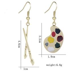 DAMLENG Charm Chic Artist Matte Gold Palette Paint Brush Dangle Drop Earrings for Women Girls Artist Art Teacher Statement Jewelry Gifts