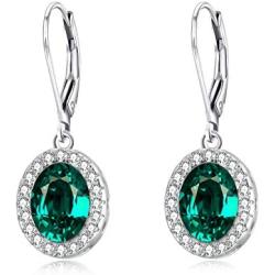 AOBOCO Halo Earrings Sterling Silver Leverback Earrings Embellished with Crystal from Austria, Hypoallergenic Dangle Drop Earrings, Fine Jewelry Gifts for Women