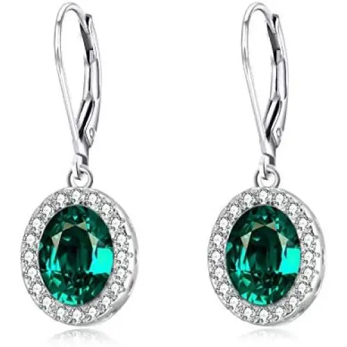 AOBOCO Halo Earrings Sterling Silver Leverback Earrings Embellished with Crystal from Austria, Hypoallergenic Dangle Drop Earrings, Fine Jewelry Gifts for Women