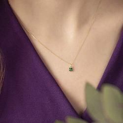 GELIN 14k Yellow Gold Shamrock Clover Irish with Green Stone Pendant Chain Necklace for Women, 18''