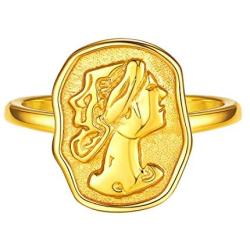 ChicSilver 925 Sterling Silver Vintage Signet Rings for Men Women, Oxidized Queen Elizabeth Ⅱ Coin Ring Statement Ring Adjustable, Silver/Gold(with Gift Box)