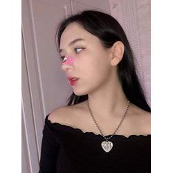 2Pcs Igirl Necklace Earrings for Women, Hip Hop Heart Pendant Necklace and Stainless Steel Stud Earrings Y2K Jewelry