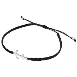 AeraVida Anchor of Hope .925 Sterling Silver Cotton Rope Adjustable Wrist Pull Bracelet