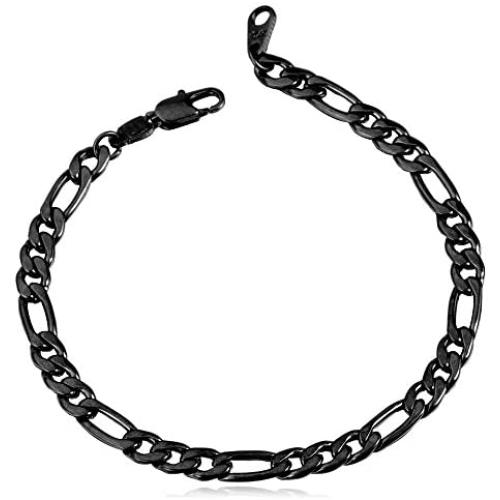 U7 Men Women Fashion Link Bracelet,Wrist Jewelry Stainless Steel/18K Gold Plated Figaro/Cuban/Snake/Rope Chain Bracelet, Width 3-12MM,Stainless/Black/Gold/Rose Gold Color Options