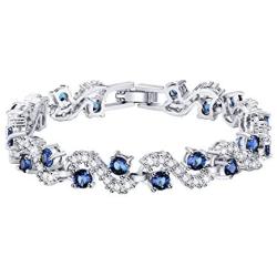 Feraco Blue Tennis Cubic Zirconia Bracelet for Mom Daughter Womens Classic 14K Plated Sapphire Bangle Crystal Jewelry Gifts