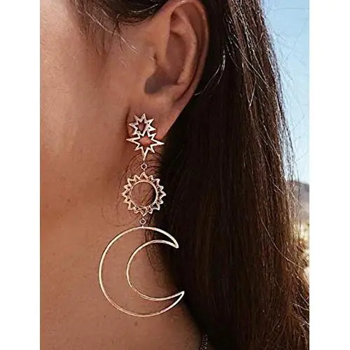 Chargances Boho Women Sun Crescent Moon Stars Dangle Drop Earrings Ladies Fashion Jewelry for Party(Gold) Chargances Boho Women Sun Crescent Moon Stars Dangle Drop Earrings Ladies Fashion Jewelry for Party(Gold)