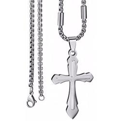 Elfasio Jewelry Stainless Steel Cross Pendant Necklace Mens Boys Chain Silver Tone 18-30inch