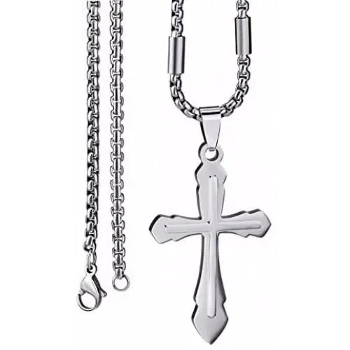 Elfasio Jewelry Stainless Steel Cross Pendant Necklace Mens Boys Chain Silver Tone 18-30inch Elfasio Jewelry Stainless Steel Cross Pendant Necklace Mens Boys Chain Silver Tone 18-30inch