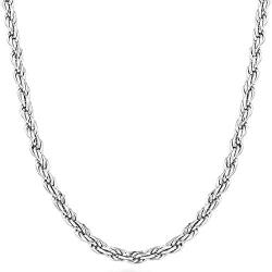 Savlano 925 Sterling Silver 3.5mm Solid Italian Rope Diamond Cut Twist Link Chain Necklace with Gift Box for Men & Women - Made in Italy
