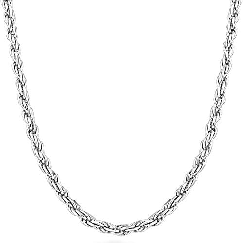 Savlano 925 Sterling Silver 3.5mm Solid Italian Rope Diamond Cut Twist Link Chain Necklace with Gift Box for Men & Women - Made in Italy