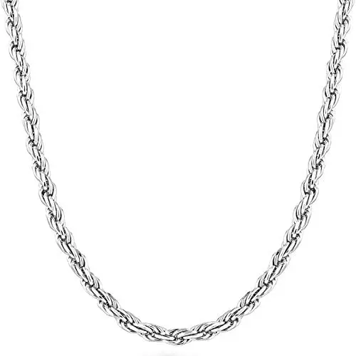 Savlano 925 Sterling Silver 3.5mm Solid Italian Rope Diamond Cut Twist Link Chain Necklace with Gift Box for Men & Women - Made in Italy Savlano 925 Sterling Silver 3.5mm Solid Italian Rope Diamond Cut Twist Link Chain Necklace with Gift Box for Men & Women - Made in Italy