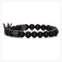 Nsitbbuery Fashion Crystal Crown Cuff Bracelet 8MM Matte Agate Stone Elastic Bracelet
