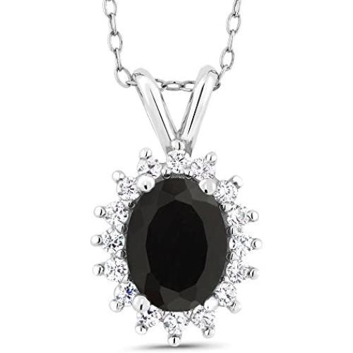 Gem Stone King 925 Sterling Silver Oval Black Onyx Pendant Necklace For Women (1.49 Cttw With 18 Inch Chain)